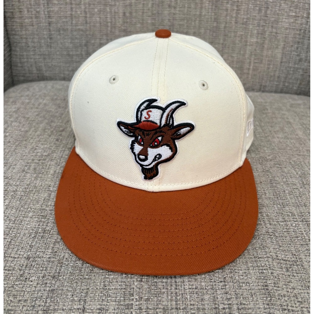 Supreme New Era Goat S Logo 59FIFTY Fitted Hat Cream Rust Orange 7 3/8
